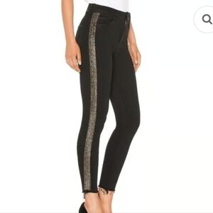 MOTHER High Waist Looker Ankle Fray Guilty Flash Beaded Stripe Black Jeans - 27